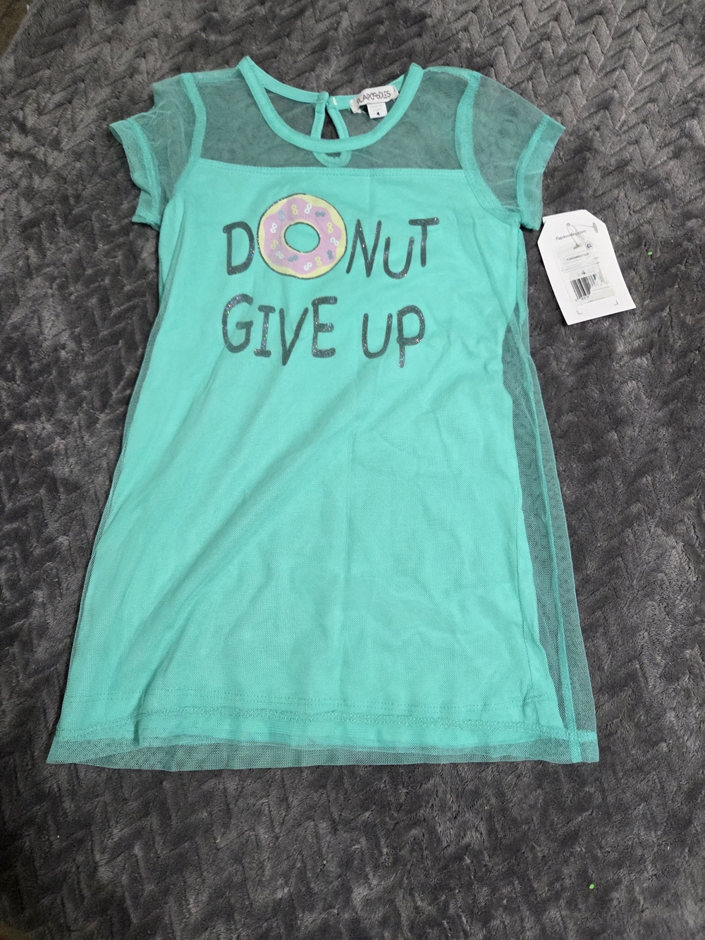 Flapdoodles Teal 'Donut Give Up' Mesh Overlay Nightgown